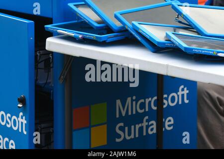 Philadelphia, PA, USA. 05th Jan, 2020. The Microsoft Surface tablets are prepared for use before the NFC wild card matchup between the Seattle Seahawks and the Philadelphia Eagles at Lincoln Financial Field in Philadelphia, PA. Credit: csm/Alamy Live News Stock Photo