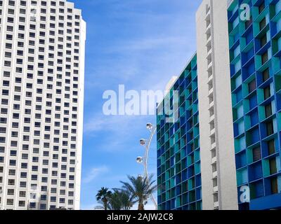 Las Vegas architectural background hotel shape. Las Vegas, USA, July 13th, 2019 Stock Photo