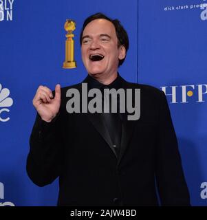 Beverly Hills, United States. 05th Jan, 2020. Director Quentin Tarantino appears backstage after winning the award for Best Screenplay - Motion Picture for 'Once Upon A Time in Hollywood' during the 77th annual Golden Globe Awards, honoring the best in film and American television of 2020 at the Beverly Hilton Hotel in Beverly Hills, California on Sunday, January 5, 2020. Photo by Jim Ruymen/UPI Credit: UPI/Alamy Live News Stock Photo