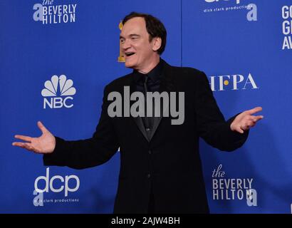 Beverly Hills, United States. 05th Jan, 2020. Director Quentin Tarantino appears backstage after winning the award for Best Screenplay - Motion Picture for 'Once Upon A Time in Hollywood' during the 77th annual Golden Globe Awards, honoring the best in film and American television of 2020 at the Beverly Hilton Hotel in Beverly Hills, California on Sunday, January 5, 2020. Photo by Jim Ruymen/UPI Credit: UPI/Alamy Live News Stock Photo