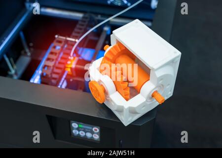 Printing 3D printer gear printed model plastic Stock Photo