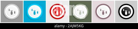 Bomb icon, war, military, weapon vector illustrations in 6 colors options for web design and mobile applications in eps 10 Stock Vector