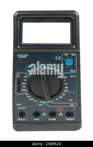 Close-up multimeter on a white background. White screen place for text. Stock Photo