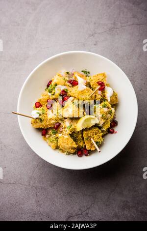 Aloo chaat or Alu chat is a popular street food originating from the Indian subcontinent, especially north India. it's an easy to make food recipe Stock Photo