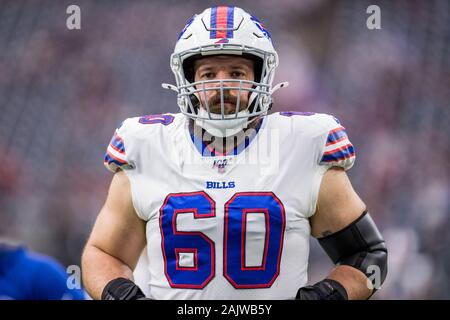 January 4, 2020: Buffalo Bills center Mitch Morse (60) prepares to snap the  ball during the 3rd quarter of an NFL football playoff game between the Buffalo  Bills and the Houston Texans