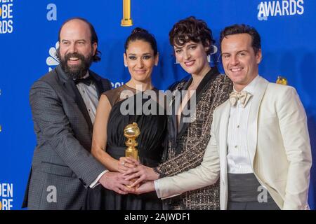 Los Angeles, California, USA. 05th Jan, 2020. Brett Gelman (l-r), Sian Clifford, Phoebe Waller-Bridge and Andrew Scott pose in the press room of the 77th Annual Golden Globe Awards, Golden Globes, at Hotel Beverly Hilton in Beverly Hills, Los Angeles, USA, on 05 January 2020. | usage worldwide Credit: dpa picture alliance/Alamy Live News Stock Photo