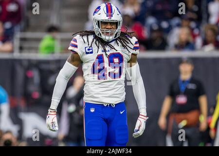 January 4, 2020: Buffalo Bills middle linebacker Tremaine Edmunds (49) celebrates a stop during the 3rd quarter of an NFL football playoff game between the Buffalo Bills and the Houston Texans at NRG Stadium in Houston, TX. The Texans won 22 to 19 in overtime.Trask Smith/CSM Stock Photo