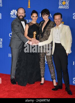 Los Angeles, USA. 05th Jan, 2020. Brett Gelman, Sian Clifford, Phoebe Waller-Bridge, Andrew Scott 085 poses in the press room with awards at the 77th Annual Golden Globe Awards at The Beverly Hilton Hotel on January 05, 2020 in Beverly Hills, California. Credit: Tsuni/USA/Alamy Live News Stock Photo