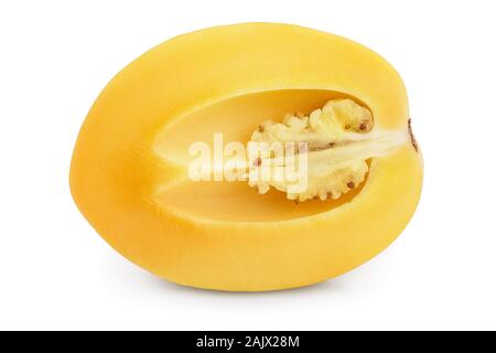 Fresh Pepino fruit half isolated on white background. Stock Photo