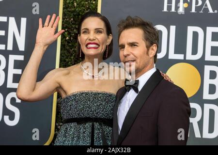 Sam Rockwell and Leslie Bibb attend the 77th Annual Golden Globe Awards, Golden Globes, at Hotel Beverly Hilton in Beverly Hills, Los Angeles, USA, on 05 January 2020. | usage worldwide Stock Photo