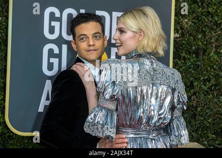 Rami Malek and Lucy Boynton attend the 77th Annual Golden Globe Awards, Golden Globes, at Hotel Beverly Hilton in Beverly Hills, Los Angeles, USA, on 05 January 2020. | usage worldwide Stock Photo