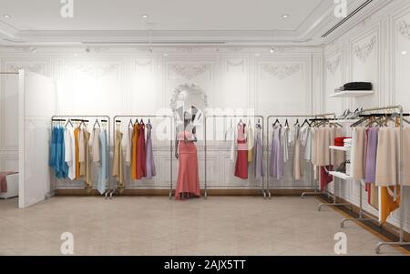 clothing store, interior visualization, 3D illustration Stock Photo