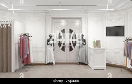 clothing store, interior visualization, 3D illustration Stock Photo