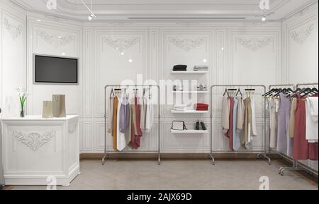 clothing store, interior visualization, 3D illustration Stock Photo