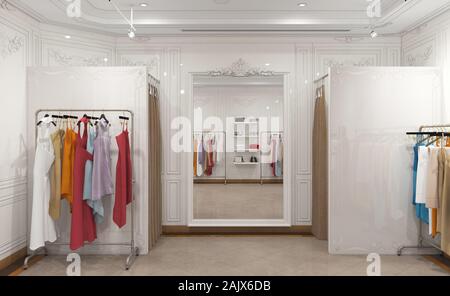 clothing store, interior visualization, 3D illustration Stock Photo