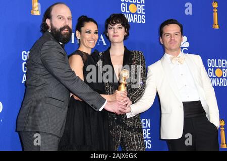 05 January 2020 - Beverly Hills, California - Brett Gelman, Sian Clifford, Phoebe Waller-Bridge, Andrew Scott. 77th Annual Golden Globes - Press Room held at Beverly Hilton Hotel. (Credit Image: © Birdie Thompson/AdMedia via ZUMA Wire) Stock Photo