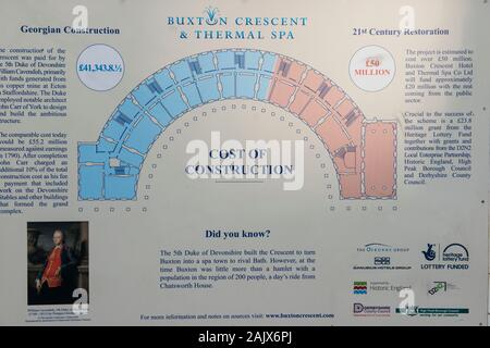 Information board (1 of 3)  for the restoration of Buxton Crescent and Thermal Spa Stock Photo