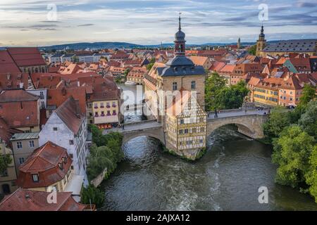 aerial view of old town hall in Bamberg Stock Photo