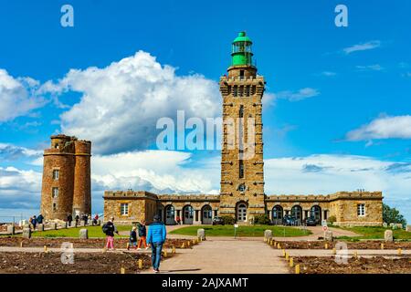 Cap Fréhel Lighthouse on the ocean. britany,france Stock Photo