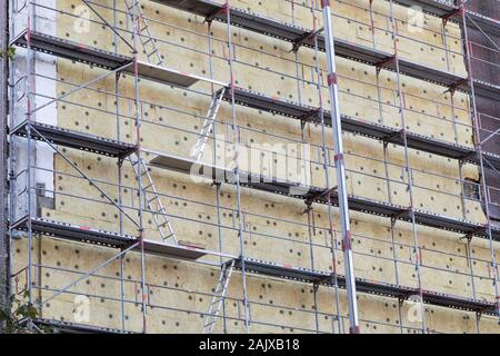 large wall with mineral wool insulation Stock Photo