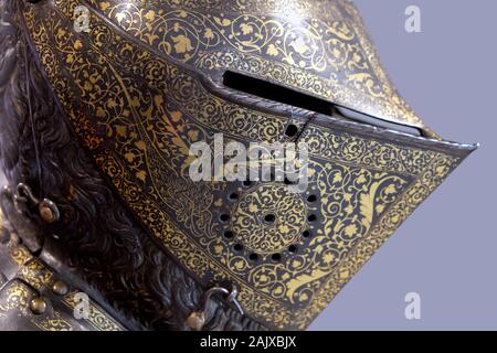 The Lion Armour - Close Helmet, Royal Armouries Museum, Leeds, West Yorkshire, England, UK, Europe Stock Photo