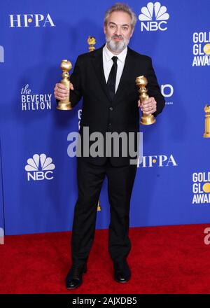Beverly Hills, United States. 05th Jan, 2020. BEVERLY HILLS, LOS ANGELES, CALIFORNIA, USA - JANUARY 05: Sam Mendes poses in the press room at the 77th Annual Golden Globe Awards held at The Beverly Hilton Hotel on January 5, 2020 in Beverly Hills, Los Angeles, California, United States. (Photo by Xavier Collin/Image Press Agency) Credit: Image Press Agency/Alamy Live News Stock Photo