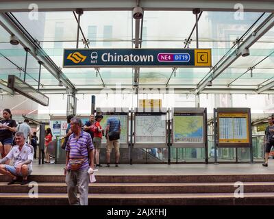 CHINATOWN, SINGAPORE – 26 DEC 2019 – View of Chinatown Train / Subway / MRT station entrance in downtown Singapore. The station is served by the Downt Stock Photo