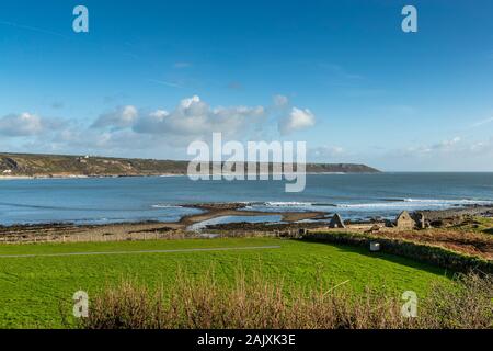 Port Eynon Salt House and the Salt house spit. Port Eynon, Gower Peninsula, Wales. UK Stock Photo