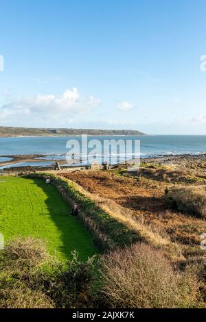 Port Eynon Salt House and the Salt house spit. Port Eynon, Gower Peninsula, Wales. UK Stock Photo