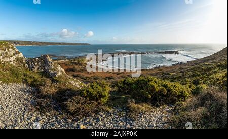 Port Eynon Salt House and the Salt house spit. Port Eynon, Gower Peninsula, Wales. UK Stock Photo