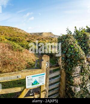 Nature reserve gate and stile at Overton Mere and Cliff. Port Eynon, Gower Peninsula, Wales Stock Photo