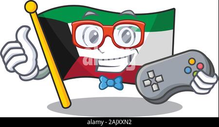 Smiley gamer flag kuwait cartoon mascot style Stock Vector