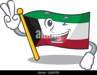 Smiley mascot of flag kuwait cartoon Character with two fingers Stock Vector