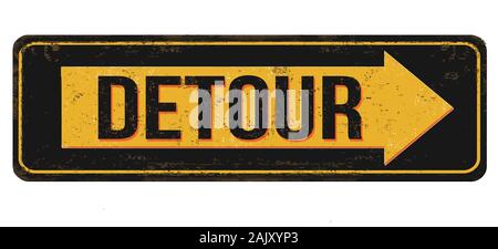 Detour vintage rusty metal sign on a white background, vector illustration Stock Vector