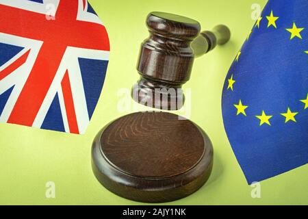 EU and UK flags with gavel
