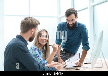 close up. business team analyzing financial data . Stock Photo