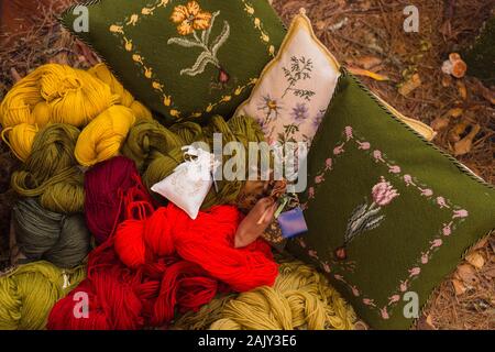 Close up of colorful Madeira island embroidery Stock Photo