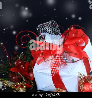 close up. big box with Christmas gifts Stock Photo