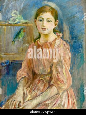 Berthe Morisot, The Artist's Daughter, with a ,Parakeet, portrait painting, 1890 Stock Photo