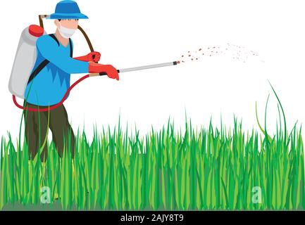 farmer manure into rice plant vector design Stock Vector