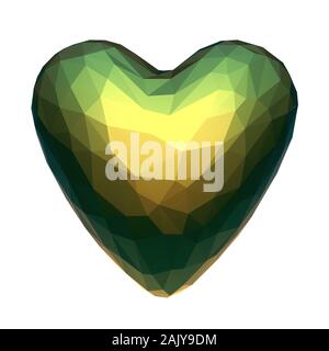 Low poly heart with jewel bug colorful iridescent material. 3D graphic with low polygon mesh. Symbol for love, romance, hard relationship and passion. Stock Photo