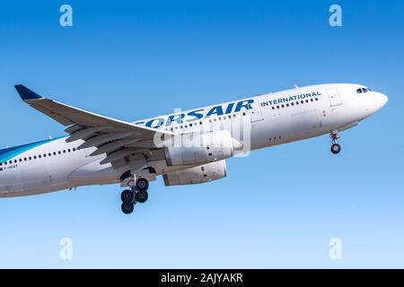 Paris, France - August 15, 2018: Corsair International Airbus A330 airplane at Paris Orly airport (ORY) in France. Airbus is an aircraft manufacturer Stock Photo