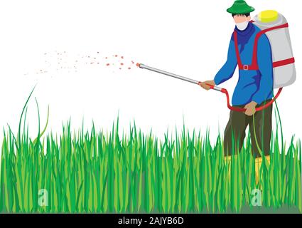 farmer manure into rice plant vector design Stock Vector