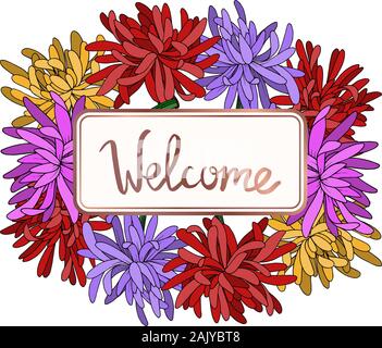 Vector Chrysanthemum floral botanical flower. Wild spring leaf wildflower isolated. Black and white engraved ink art. Frame border ornament square. Stock Vector