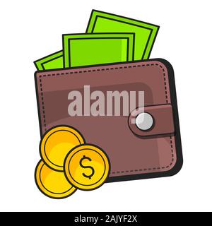 Wallet With Dollars On White Background Suitable For Greeting Card, Poster Or T-shirt Printing. Stock Vector