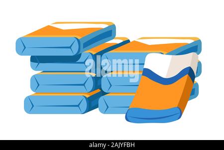 Building materials in packs, cement packages stacks isolated icon Stock Vector