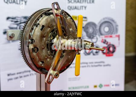 Riga, Latvia - April 12, 2019: Clutch for car.Car clutch disc disk parts details components - image Stock Photo