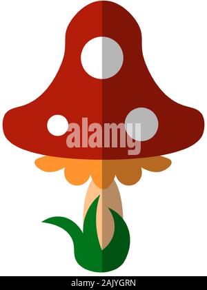 Vector flat illustration of fly agaric drawn in cartoon style for childrens books and parties. Mushroom with red hat and white dots, fly agaric or Stock Vector