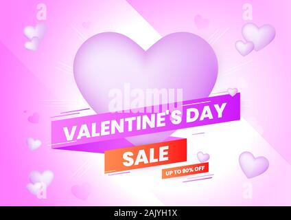 Valentines day sale background with heart and purple and red gradient ribbon. Valentines day background for website banner, flyers, invitation, poster Stock Vector