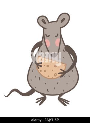 Chinese New Year symbol, rat or mouse with cheese Stock Vector